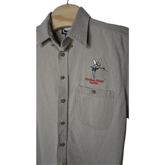Disney Tan CMO "You Make Magic Happen" Long Sleeve Button Up Tinker Bell Size Md - Picture 3 of 6